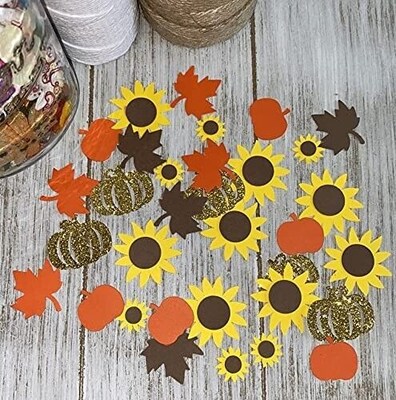 Sunflower and Pumpkin confetti - Fall Table Thanksgiving Decorations Baby Wedding Birthday party supplies - image2